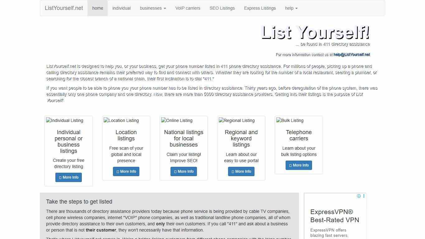 List Yourself! -- Your Free 411 Directory Assistance Listing